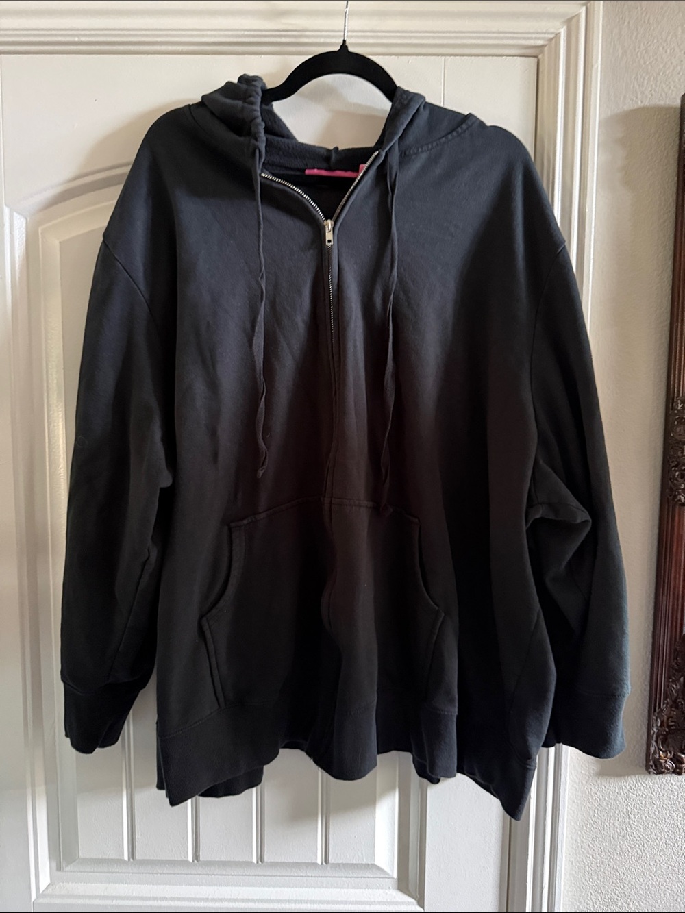 Woman Within Black Zip-Up Hoodie with Hood